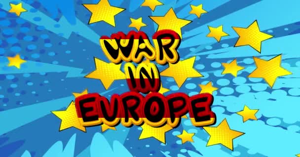 欧洲战争 运动海报 4K动画复古漫画书风格的文字移动在抽象的背景 流行艺术漫画漫画漫画漫画库存视频 — 图库视频影像