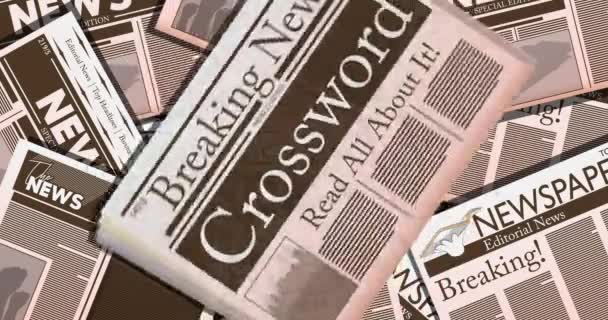 Newspaper Text Crossword Headline Resolution Cartoon Animation Showing News Printed — Stock Video