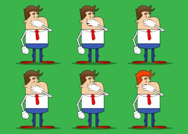 Kötü bir koku yüzünden burnunu tutan basit bir iş adamı karikatürü. Profesyonel finans çalışanı. Kırmızı kravatlı beyaz gömlek giyiyor..