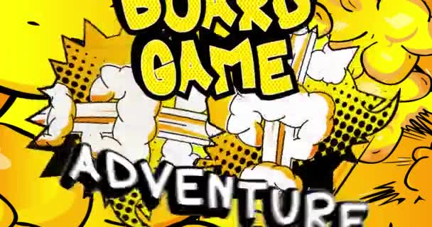 Gra Planszowa Adventure Plakat Projektem Animowany Tekst Słowa Komiks Poruszający — Wideo stockowe