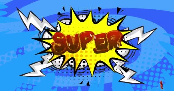 Super Brettspiel Bewegungsplakat Animierter Comic Worttext Auf Abstraktem Comichintergrund Retro — Stockvideo