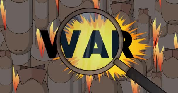 Vergrootglas Met Oorlogstekst Cartoon Tool Voor Onderzoek Geanimeerde Zakelijke Analyse — Stockvideo