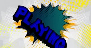 Kağıt oynuyorum. Hareket posteri. 4k animasyon çizgi roman kelime metni soyut çizgi roman arkaplanı üzerinde hareket ediyor. Retro pop sanat tarzı.
