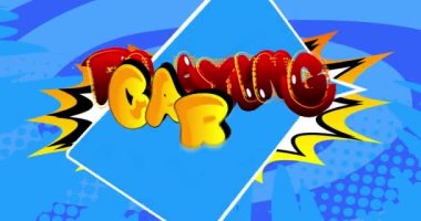 Kağıt oynuyorum. Hareket posteri. 4k animasyon çizgi roman kelime metni soyut çizgi roman arkaplanı üzerinde hareket ediyor. Retro pop sanat tarzı.