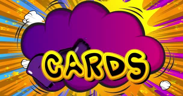Jogar Cartas Cartaz Movimento Animado Comic Texto Palavra Livro Movimento — Vídeo de Stock