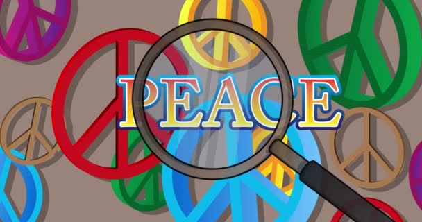 Magnifier Com Texto Peace Ferramenta Desenho Animado Para Pesquisa Conceito — Vídeo de Stock