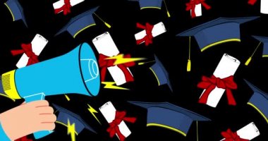 2022 Sınıfı 'nın retro megafonu. Konsept duyurusu. 4k Çözünürlük çizgi film stok videosu.