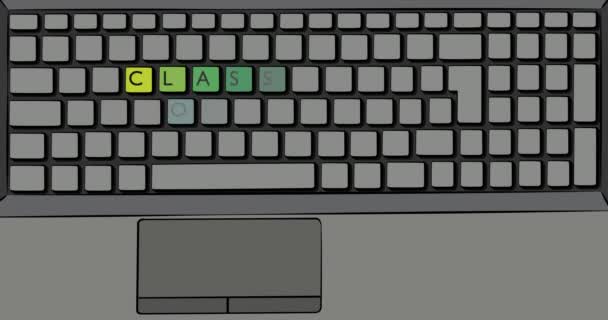 Class 2022 Word Computer Keyboard Keypad Colored Keys Laptop Comic — Stock Video