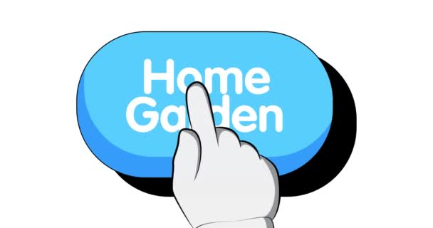 大标志与家庭花园文字 用手按一下他的食指按钮 4K漫画书风格卡通动画 — 图库视频影像