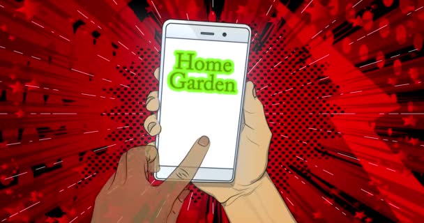 Home Garden Text Auf Dem Smartphone Bildschirm Handklicken Auf Text — Stockvideo