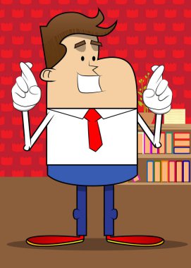 Bir iş adamının şans dilemek için yaptığı basit bir çizgi film. Profesyonel finans çalışanı. Kırmızı kravatlı beyaz gömlek giyiyor..