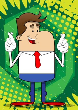 Bir iş adamının şans dilemek için yaptığı basit bir çizgi film. Profesyonel finans çalışanı. Kırmızı kravatlı beyaz gömlek giyiyor..