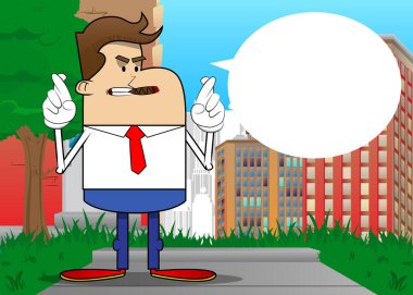 Bir iş adamının şans dilemek için yaptığı basit bir çizgi film. Profesyonel finans çalışanı. Kırmızı kravatlı beyaz gömlek giyiyor..