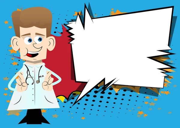 Αστείος Γιατρός Καρτούν Σταυρώνει Δάχτυλά Του Και Εύχεται Καλή Τύχη — Διανυσματικό Αρχείο
