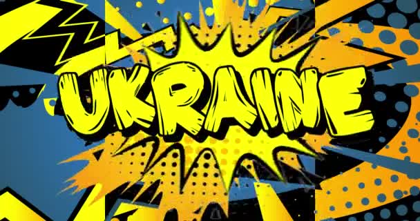 Ukrayna Mavi Sarı Hareket Posteri Animasyon Çizgi Roman Kelime Metni — Stok video