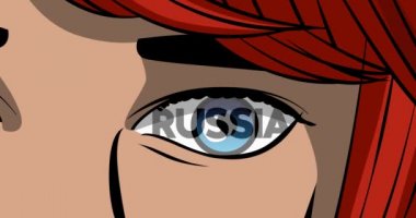 Rusya kadın gözüyle mesaj atıyor. Yakın plan çizgi film animasyonu. Comic Book tarzı 4k stok video.