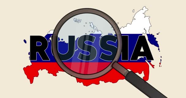 Vergrootglas Met Rusland Tekst Cartoon Tool Voor Onderzoek Geanimeerde Zakelijke — Stockvideo