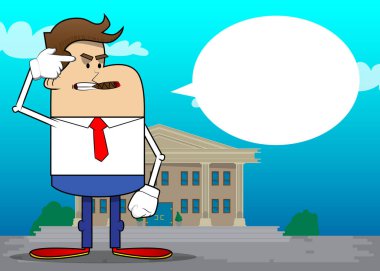 Kafasına hayali bir silah dayayan bir iş adamının basit bir retro karikatürü. Profesyonel finans çalışanı. Kırmızı kravatlı beyaz gömlek giyiyor..