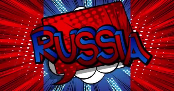 ロシアだ モーションポスター 4Kアニメ漫画の背景に動くコミックブックワードテキスト レトロポップアートスタイル — ストック動画