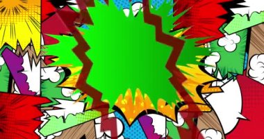 Soyut Renkli Pop Sanatı Konuşma Balonu Arkaplanı. Manga Giriş Hareketi posteri. 4k animasyon çizgi roman hareketli elementler. Retro biçimi başlık arkaplanı.