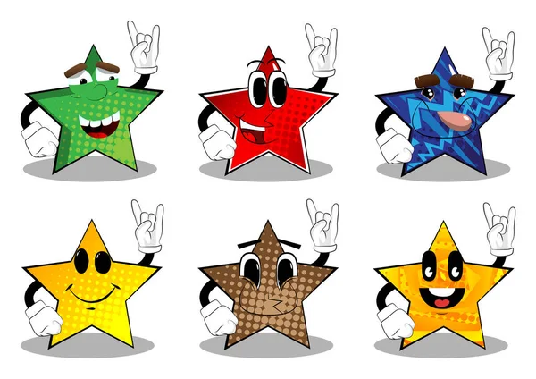 Estrella Con Las Manos Pose Rockera Divertido Lindo Personaje Dibujos — Archivo Imágenes Vectoriales