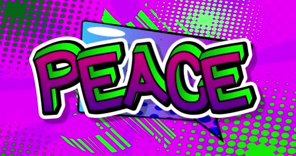 Frieden Bewegungsplakat Animierter Comic Worttext Auf Abstraktem Comichintergrund Retro Pop — Stockvideo