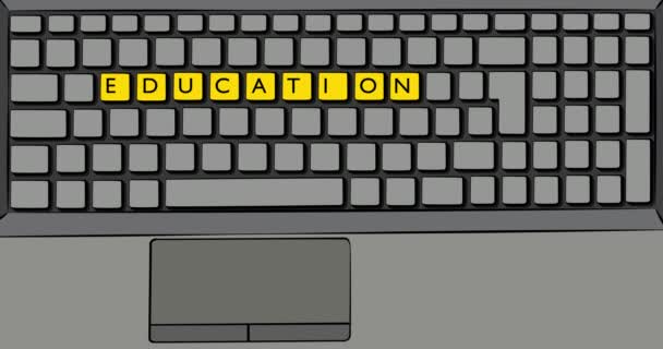 Education Word Computer Keyboard Keypad Colored Keys Laptop Comic Book — Stock Video