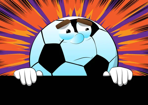 黒の空の看板を持ってサッカーボール 顔を持つ漫画のキャラクターとしての伝統的なサッカーボール — ストックベクタ