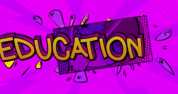 Educación Cartel Movimiento Animated Comic Book Word Text Moving Abstract — Vídeos de Stock