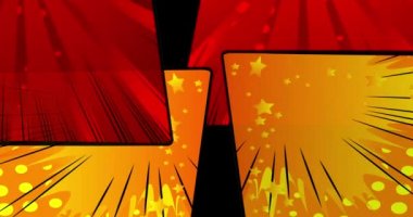 Soyut Renkli Pop sanat öğeleri siyaha kapanıyor ve beyaz arka planda açılıyor. Manga Giriş Hareketi posteri. 4k animasyon çizgi roman hareketli elementler. Retro biçimi başlık arkaplanı.