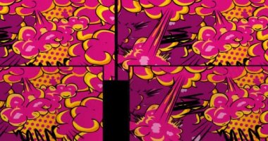 Soyut Renkli Pop sanat öğeleri siyaha kapanıyor ve beyaz arka planda açılıyor. Manga Giriş Hareketi posteri. 4k animasyon çizgi roman hareketli elementler. Retro biçimi başlık arkaplanı.