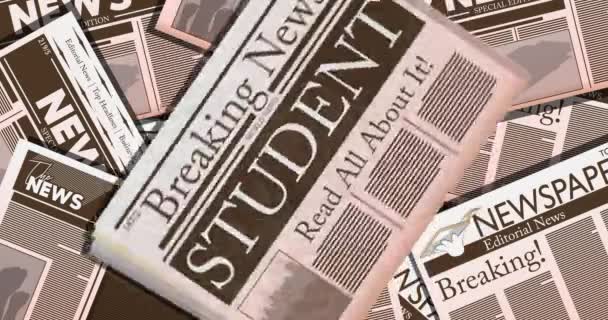 Newspaper Text Student Headline Resolution Cartoon Animation Showing News Printed — Stock Video