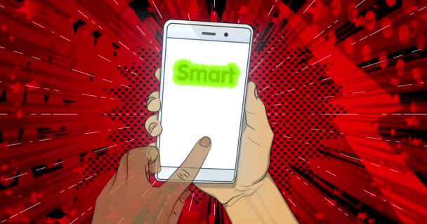 Έξυπνο Κείμενο Στην Οθόνη Smartphone Πατώντας Χέρι Κείμενο Στο Κινητό — Αρχείο Βίντεο