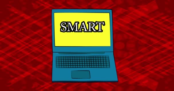 Laptop Med Ordet Smart Skärmen Animation Serietidningsstil — Stockvideo