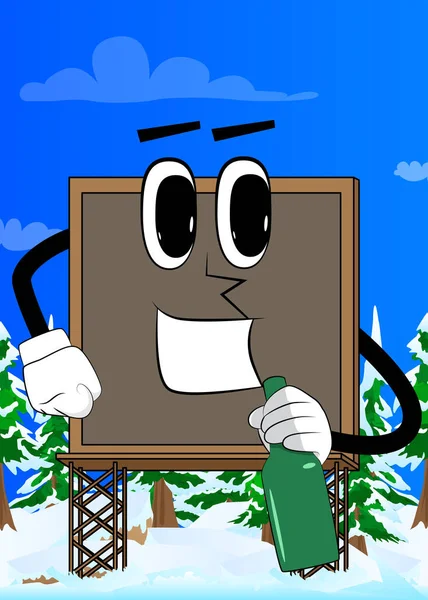 ビルボードがボトルを持ってる かわいい漫画の広告看板 バナーキャラクター — ストックベクタ