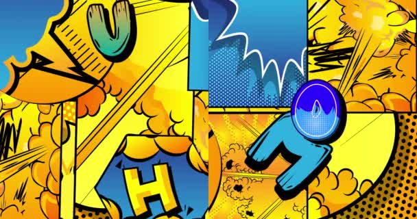 漫画背景音乐视频与随机移动字母 复古漫画风格背景 流行艺术漫画介绍 运动海报 4K动画变化墙纸 — 图库视频影像