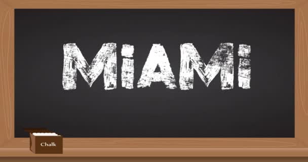 Pintura Branca Rabisca Texto Miami Chalkboard Vintage Banner Cor Carvão — Vídeo de Stock