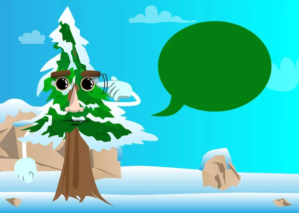 Κινούμενα Δέντρα Χειμώνα Πεύκα Πρόσωπα Δείχνει Ένα Είστε Καρύδια Χειρονομία — Διανυσματικό Αρχείο