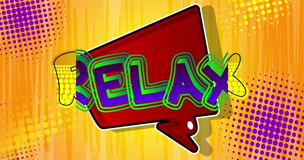 Entspannen Bewegungsplakat Animierter Comic Worttext Auf Abstraktem Comichintergrund Retro Pop — Stockvideo