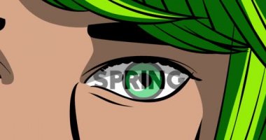 Kadınların gözünde bahar mesajı. Yakın plan çizgi film animasyonu. Comic Book tarzı 4k stok video.