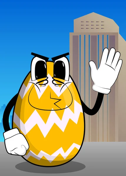 Velikonoční Vajíčko Mávající Rukou Cartoon Postava Legrační Tvář Pro Velikonoční — Stockový vektor