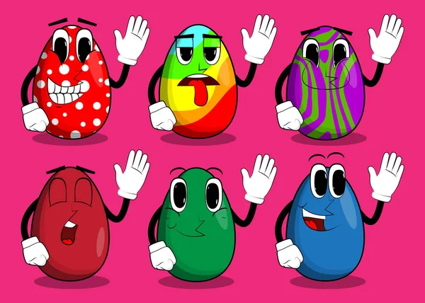 Huevo Pascua Con Mano Agitada Personaje Dibujos Animados Con Cara — Vector de stock