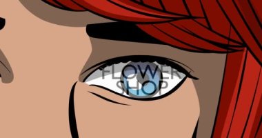 Çiçekçi kadın gözüyle yazılmış bir mesaj. Yakın plan çizgi film animasyonu. Comic Book tarzı 4k stok video.