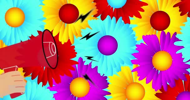 Mégaphone Rétro Avec Mot Flower Shop Attention Annonce Concept Résolution — Video