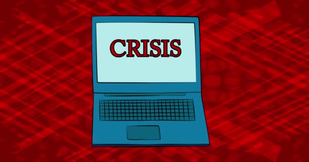 Laptop Mit Dem Wort Krise Auf Dem Bildschirm Zeichentrickfilm Comic — Stockvideo