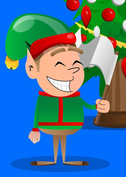 Christmas Elf Holds White Flag Surrender Vector Cartoon Character Illustration — Stock Vector