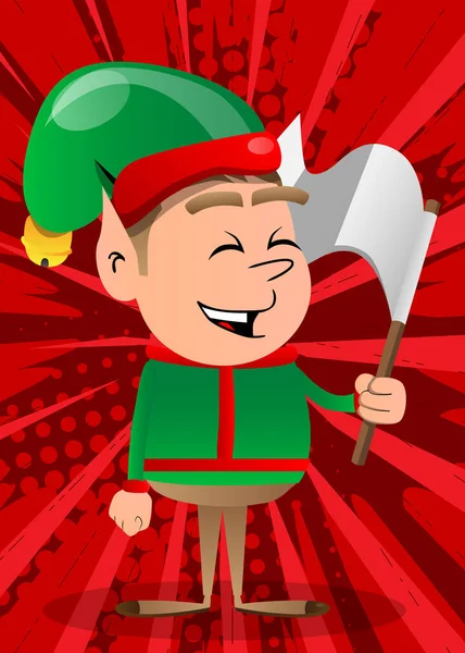 Kerstmis Elf Houdt Witte Vlag Van Overgave Vector Cartoon Karakter — Stockvector