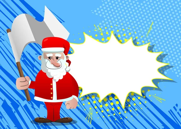 Jultomten Sina Röda Kläder Med Vitt Skägg Håller Vit Flagga — Stock vektor