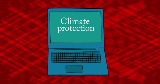 Ноутбук Словом Защита Климата Экране Анимация Стиле Comic Book — стоковое видео
