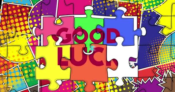 Puzzleteile Elemente Die Reihenfolge Mit Dem Text Good Luck Symbol — Stockvideo